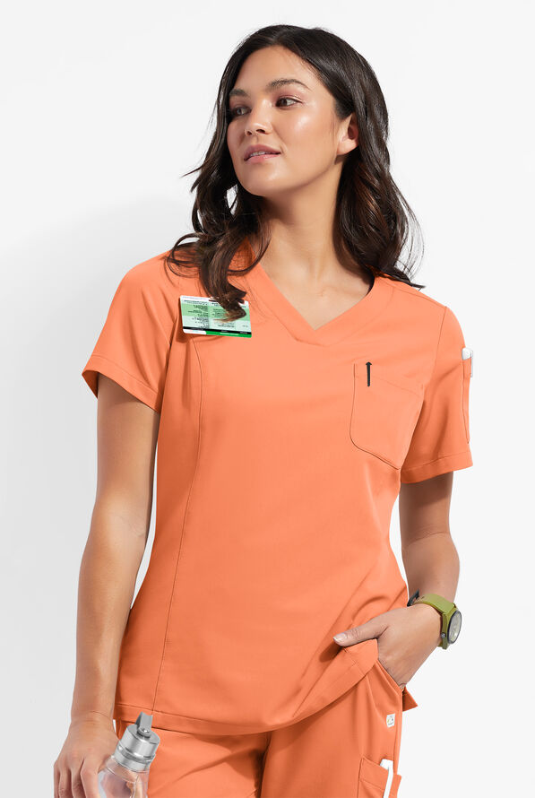 ReSurge Diamond Women's 3-Pocket V-Neck Tuck In / Wear Out Scrub Top - Coral Haze - 1