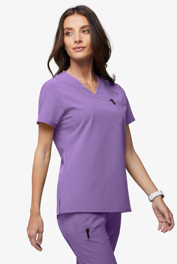 Easy Stretch EcoGrid Ariel Women's 1-Pocket Tuck In/Wear Out Scrub Top - Ultraviolet Light - 3