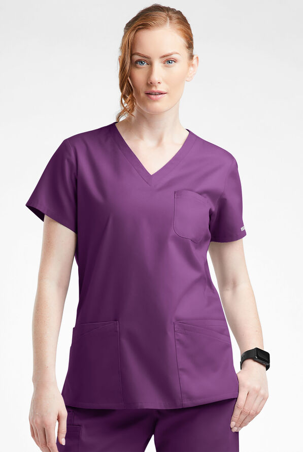 Butter-Soft Originals Women's 7-Pocket Curved V-Neck Scrub Top - Eggplant - 2