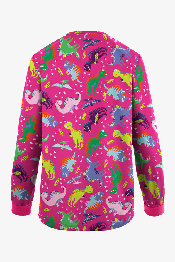 Butter-Soft Originals Colorful Dinos Women's Warm Up Print Scrub Jacket - null - 2