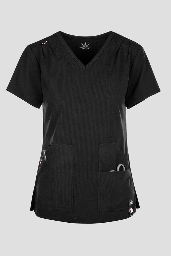 Blusa m&eacute;dica koi Solis Sari STRETCH con cuello en V y 4 bolsillos para mujer - Black - 1