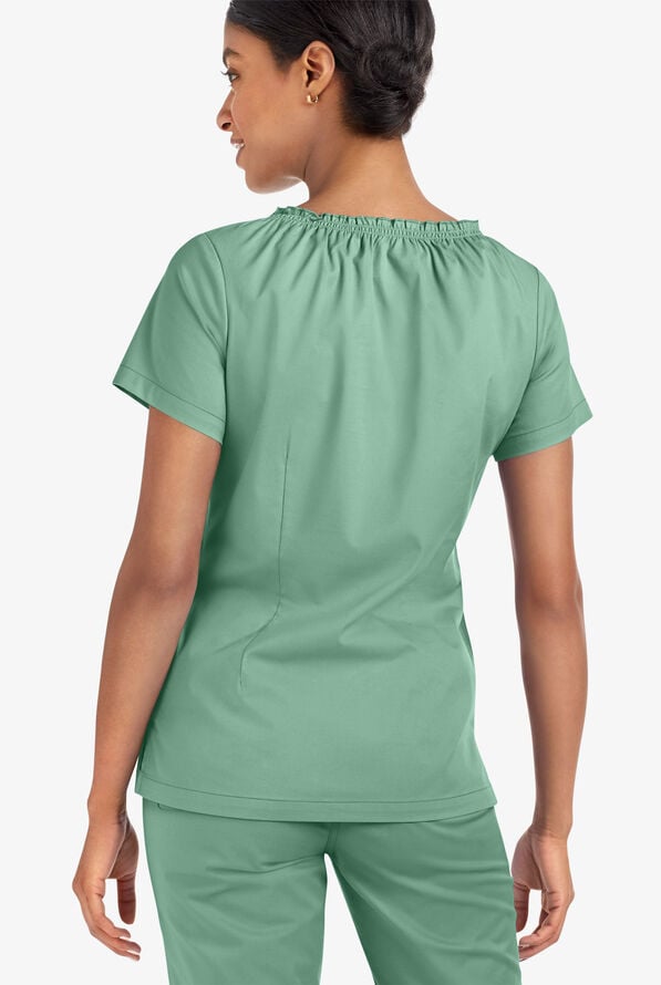 Blusa m&eacute;dica UA Butter-Soft STRETCH estilo campesina con mangas cortas y 6 bolsillos para mujer - Water Mint - 4