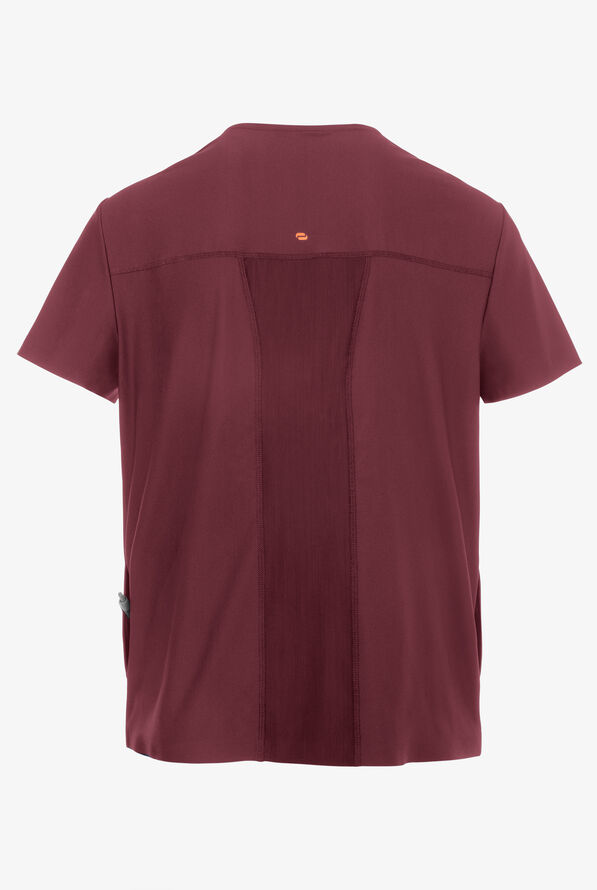 Infinity GNR8 Kinetic Knit Men's 3-Pocket STRETCH Zip Chest Pocket Crossover V-Neck Scrub Top - Plum Velvet - 2