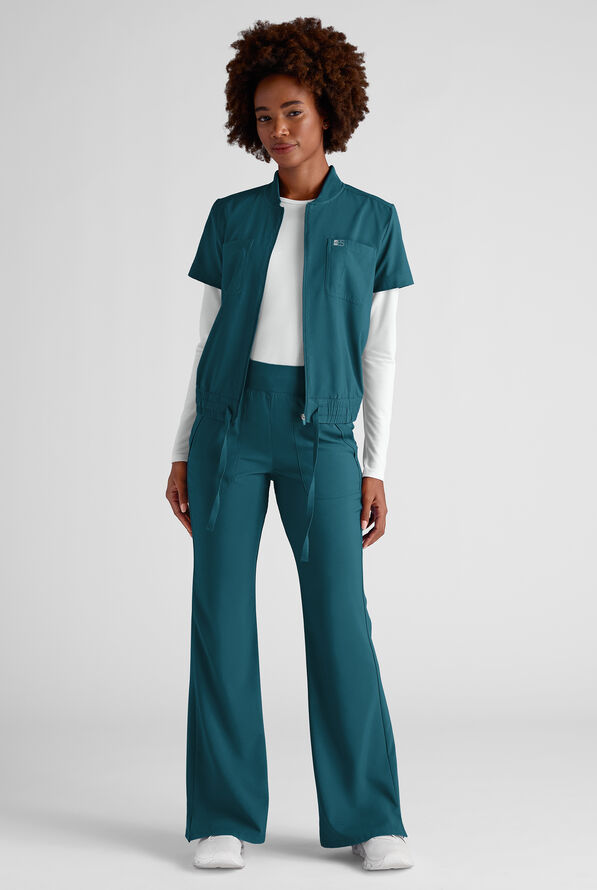 Easy STRETCH Sydney Women's Flare Leg Scrub Pants &ndash; 2-Piece Jumpsuit Bottom - Caribbean Blue - 6