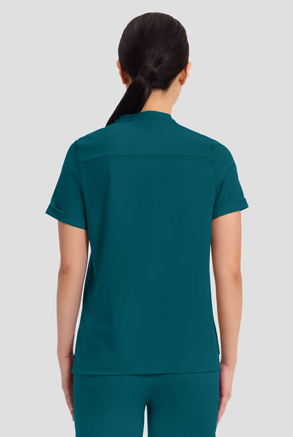 HH Works by Healing Hands Macy Women's 1-Pocket STRETCH Mandarin Collar Tuck In Scrub Top - Caribbean Blue - 4