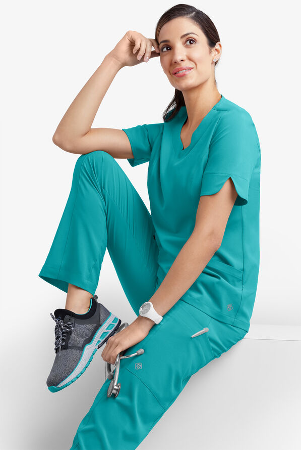 Easy STRETCH Aisha Women's 2-Pocket Sweetheart Neckline Scrub Top - Teal - 6