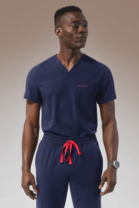 Hypothesis (RED) Omni V Men's 1-Pocket Tuck In V-Neck Scrub Top