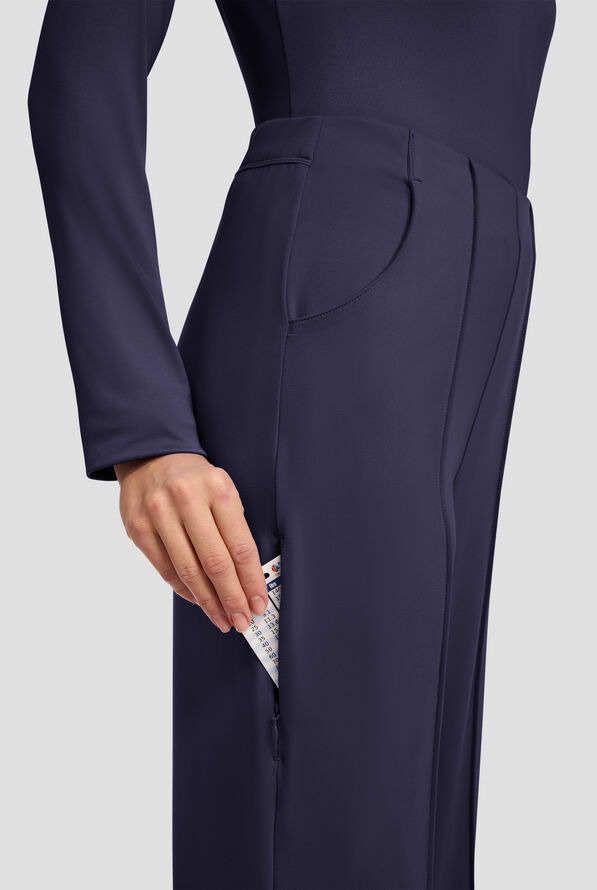 Cherokee Achieve Women's 3-Pocket STRETCH Wide Leg Pull-On Knit Scrub Pants - Petite - Navy - 2