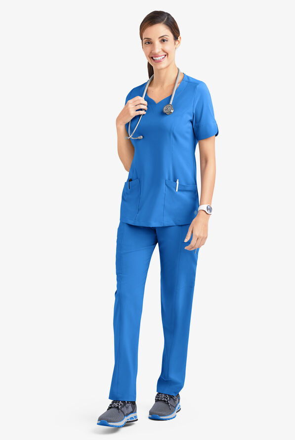 Blusa médica Easy STRETCH Aisha con escote corazón y 2 bolsillos para mujer - Cerulean - 2