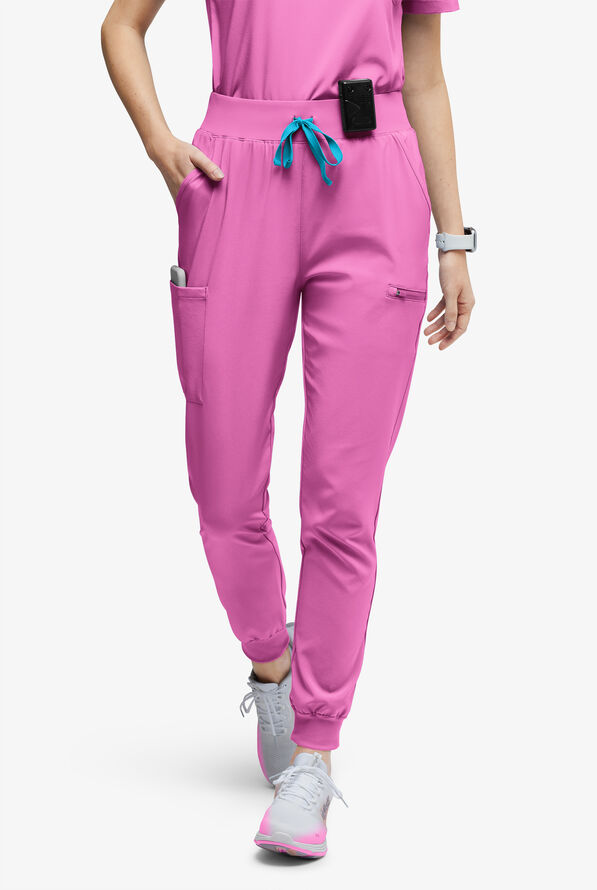 Easy STRETCH Olivia Women's 7-Pocket Slim Leg Jogger Scrub Pants - Petite - Magnesium Pink - 1