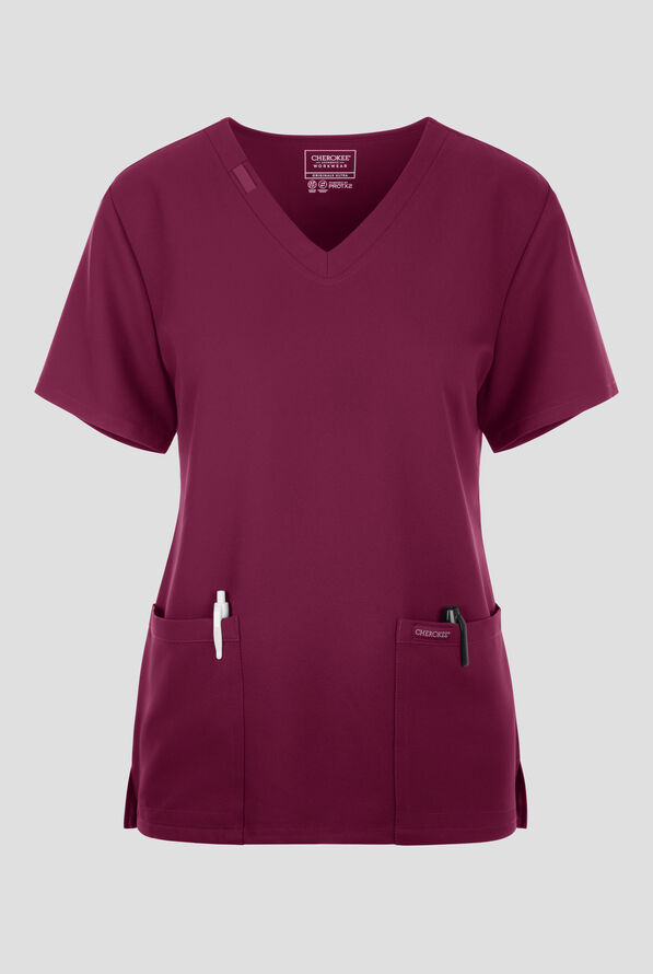 Blusa m&eacute;dica Cherokee Workwear Originals Ultra con cuello en V y 2 bolsillos para mujer - Wine - 1