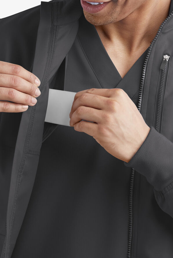 Advantage STRETCH Men's 4-Pocket Zip Front Warm-Up Scrub Jacket - Pewter - 4