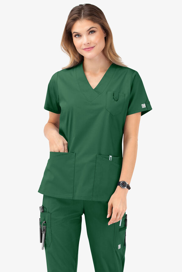 Butter-Soft STRETCH Women's 6-Pocket V-Neck Scrub Top - Hunter - 8