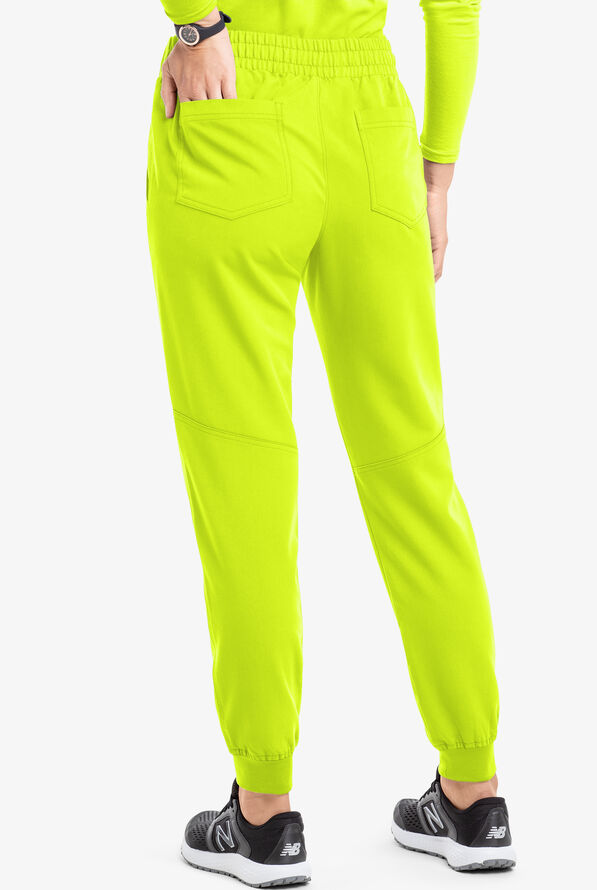 MOVEMENT by Butter-Soft Vega Women's 5-Pocket Flat Front Jogger STRETCH Scrub Pants - Petite - Intense Lime - 4