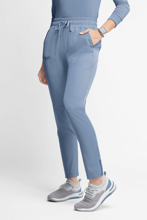 WhisperLite ISLA Women's 5-Pocket Tapered Scrub Pants - Indigo Batik - 1