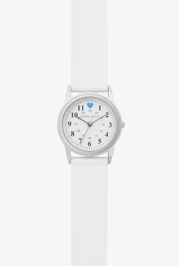 Reloj unisex de pulsera Nurse Mates Blue Heart White con correa de silicona - null - 1