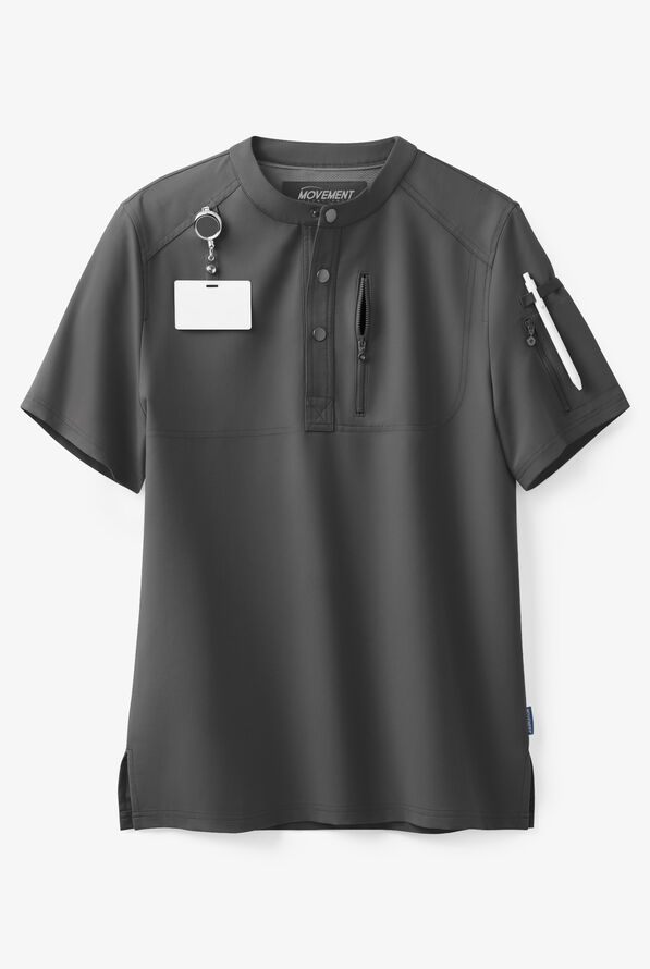 Camisa médica MOVEMENT by Butter-Soft Nash Henley STRETCH con botones a presión y 2 bolsillos para hombre - Pewter - 1