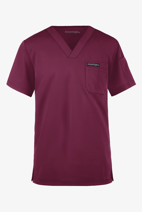 Advantage STRETCH Men's 4-Pocket V-Neck Scrub Top - Wine - 1