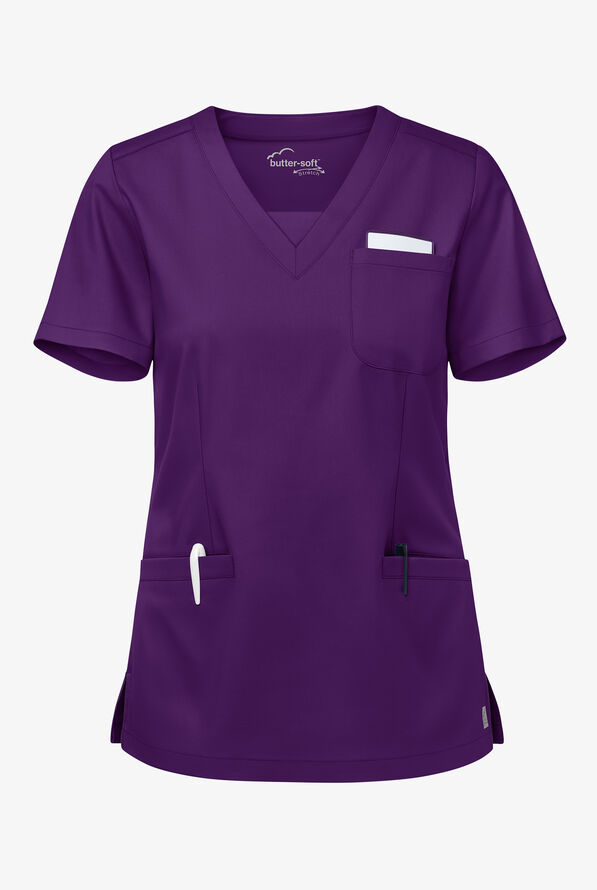 Blusa médica UA Butter-Soft STRETCH con cuello en V y 3 bolsillos de ojal para mujer - Eggplant - 1