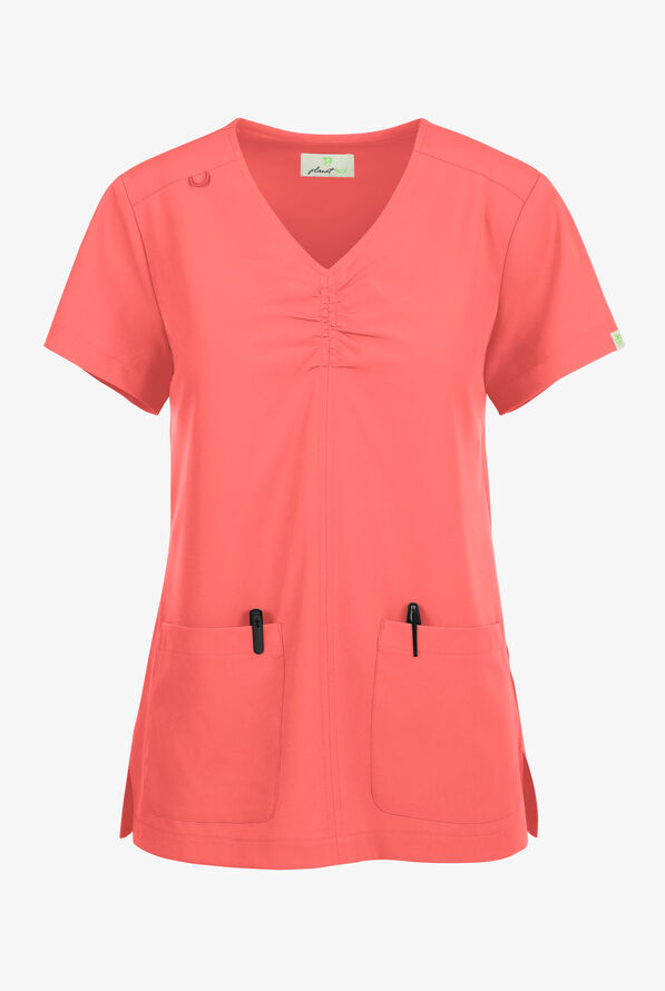 Blusa médica Planet koi Enik STRETCH con cuello en V y 2 bolsillos para mujer - Sunset Coral - 1