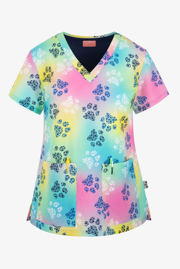 Zavate Ava Therese Stay Paw-sitive Women's 2-Pocket STRETCH V-Neck Print Scrub Top - null - 1