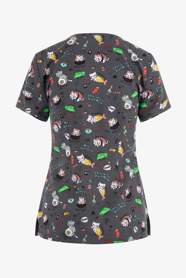 Dickies EDS Miso Purrfect Cat Women's 2Pocket STRETCH VNeck Print