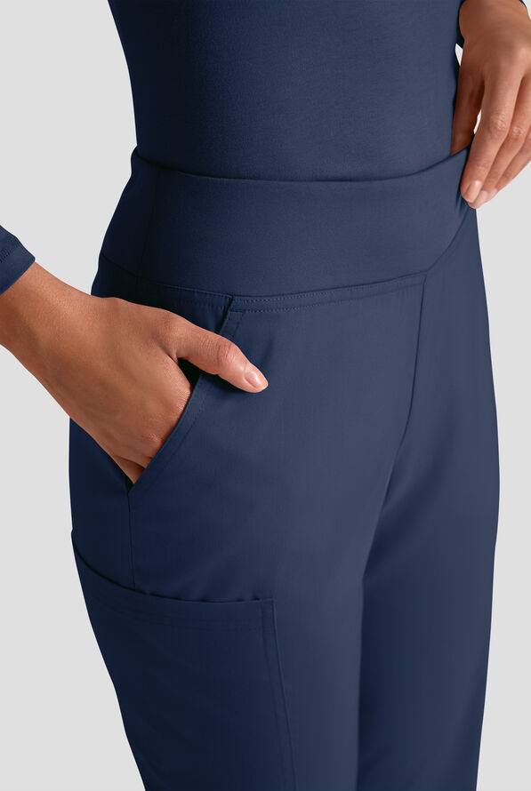 Butter-Soft STRETCH Women's 4-Pocket Knit Waistband Yoga Scrub Pants - Tall - Navy - 5