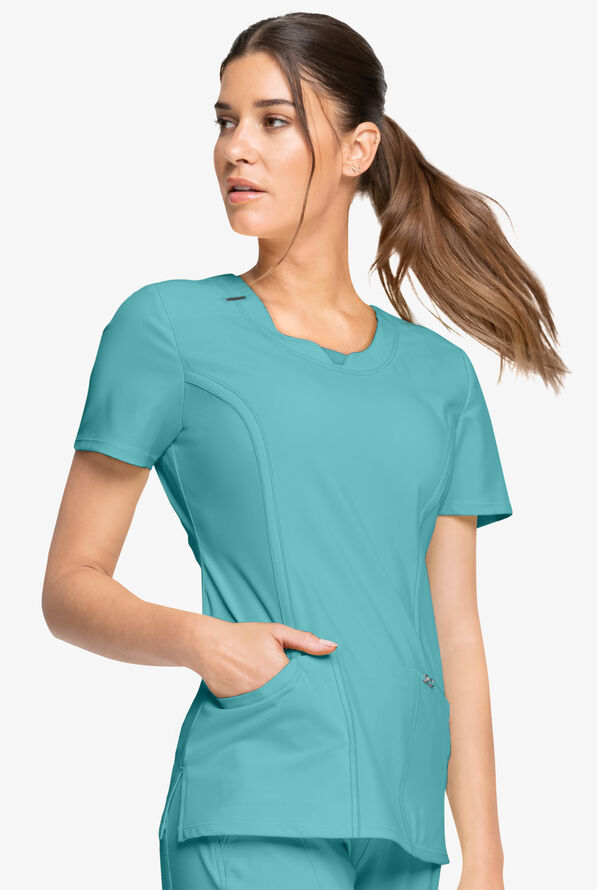 Infinity Women's 3-Pocket STRETCH Round Neck Scrub Top - Turquoise - 3