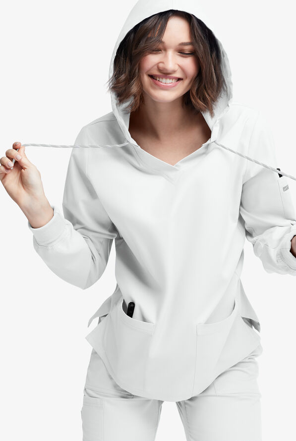 Strictly Scrubs Women's 5-Pocket Long Sleeve Pullover Hoodie - White - 3