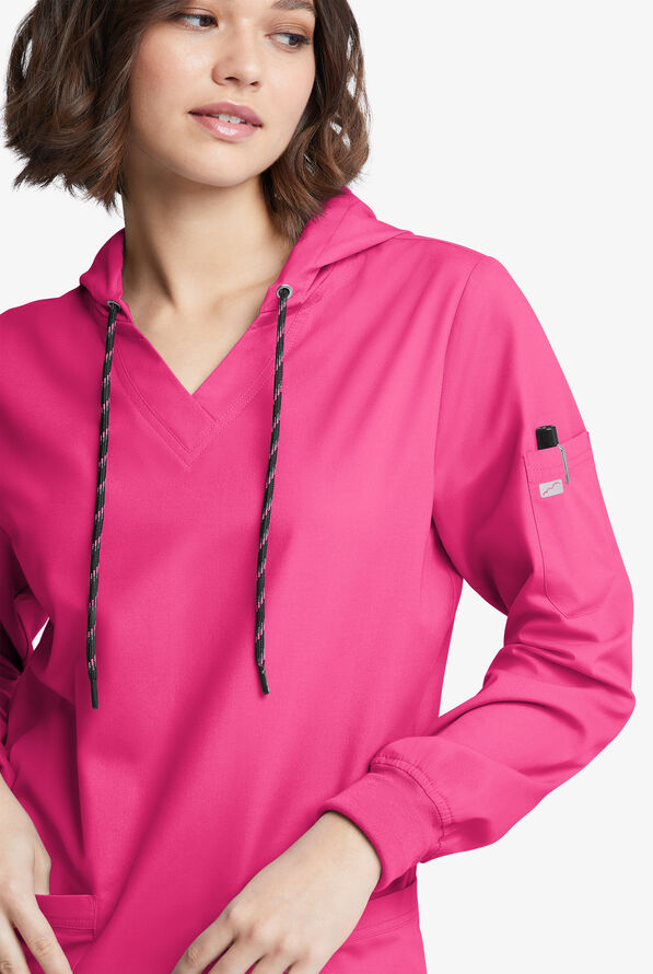 Strictly Scrubs Women's 5-Pocket Long Sleeve Pullover Hoodie - Fuchsia - 5
