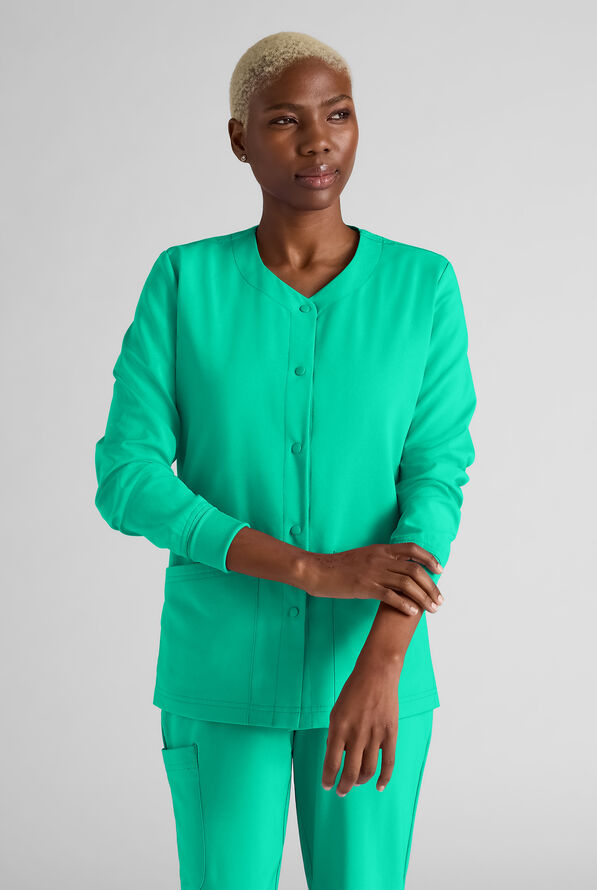 Easy STRETCH Rachel Women's 3-Pocket Snap Front Scrub Jacket - Dynasty Green - 1