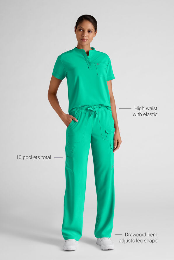 Easy STRETCH Ayo Women's 10-Pocket Cargo Scrub Pants - Petite - Dynasty Green - 3