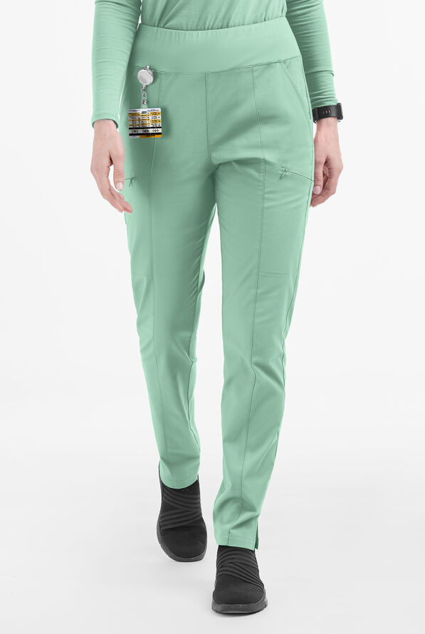 Butter-Soft STRETCH Women's 6-Pocket High Waisted Slim Leg Yoga Scrub Pants - Water Mint - 1