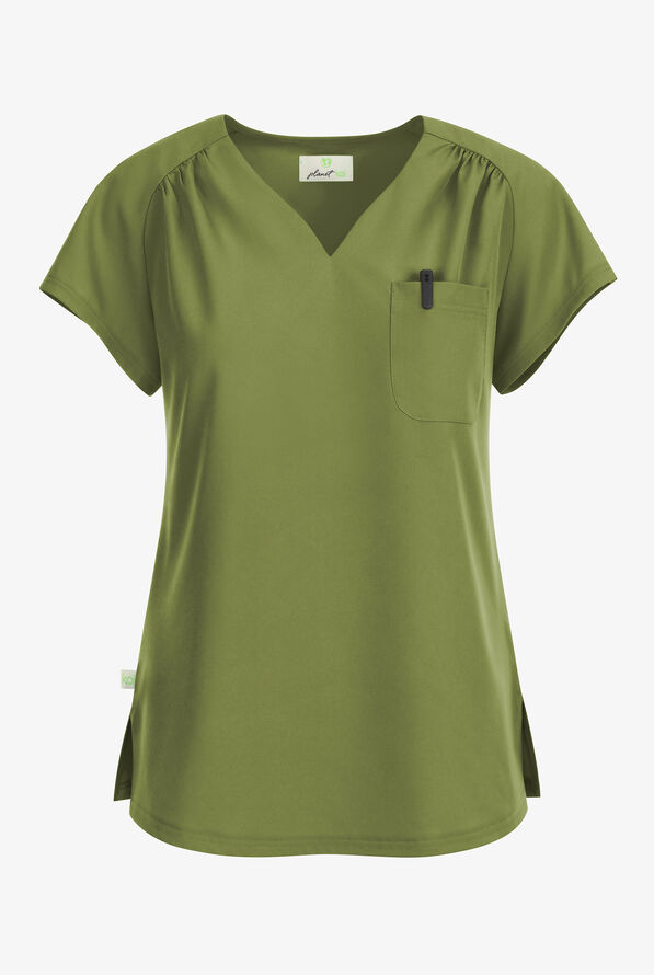 Blusa médica Planet koi Kallani STRETCH con cuello redondo y 1 bolsillo para mujer - Martini Olive - 1