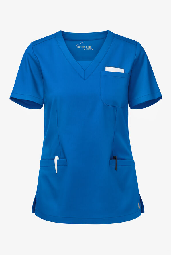 Butter-Soft STRETCH Women's 3-Pocket Welt V-Neck Scrub Top - Royal - 1