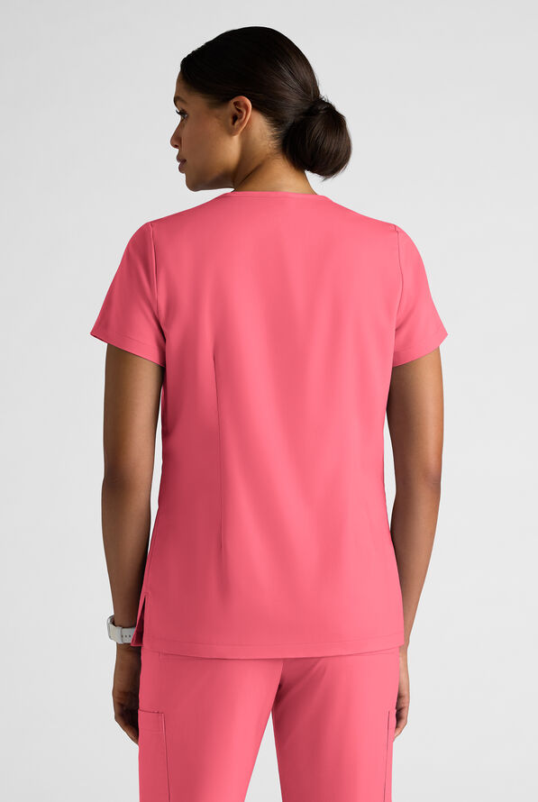 Butter-Soft STRETCH FLXTEK+ Women's 2-Pocket V-Neck Tuck-In Scrub Top - Rouge Rose - 2