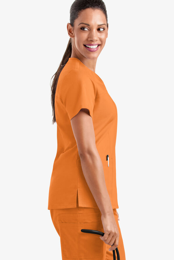 Butter-Soft STRETCH Women's 4-Pocket Sweetheart Neck Scrub Top - Apricot Crush - 4