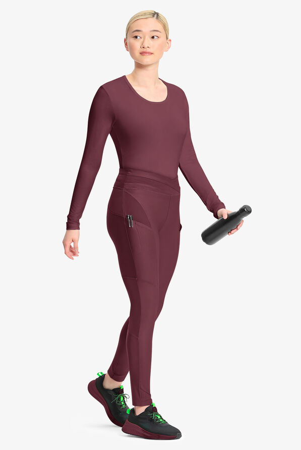 Infinity GNR8 Kinetic Knit Women's 3-Pocket STRETCH High Waisted Mesh Overlay Legging Scrub Pants - Plum Velvet - 4