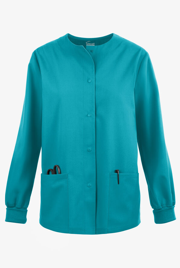 Butter-Soft Originals Women's 3-Pocket Warm-up Scrub Jacket - Teal - 1
