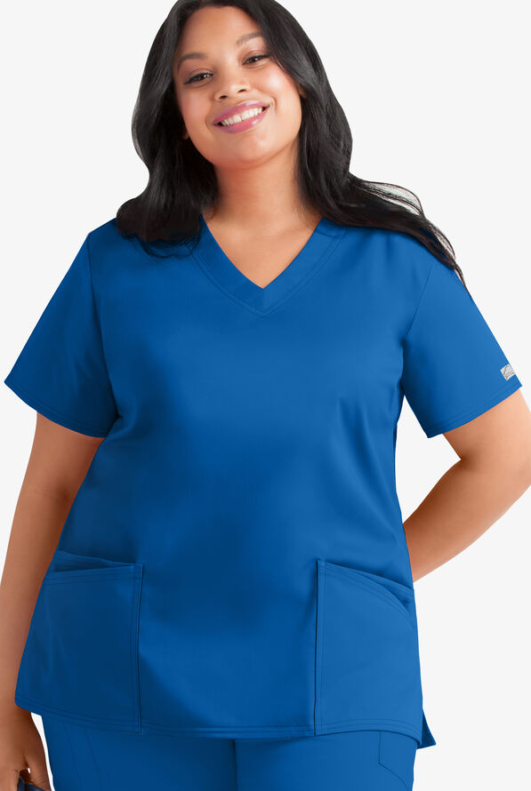 Butter-Soft STRETCH Women's 4-Pocket Plus Size V-Neck Scrub Top - Royal - 1