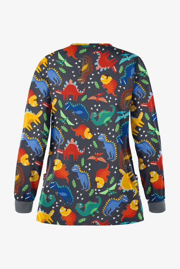 ButterSoft Colorful Dinos Pewter Women's 2Pocket Warm Up Print Scrub