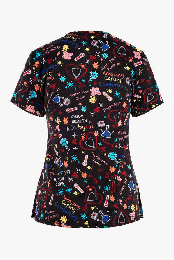 koi Basics Germ Free Zone Women's 2-Pocket STRETCH V-Neck Print Scrub Top - null - 2