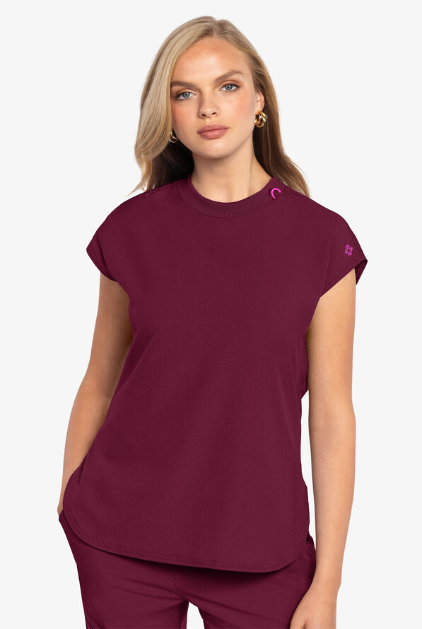 Med Couture Amp Women's 2-Pocket STRETCH Tuck in Dolman Crew Neck Scrub Top - Wine - 2