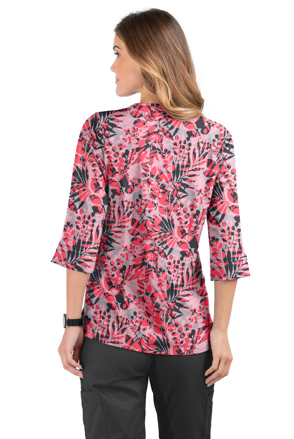 Strictly Scrubs STRETCH Exotic Garden Silver Women's 4-Pocket 3/4" Sleeve Print Scrub Top - null - 2