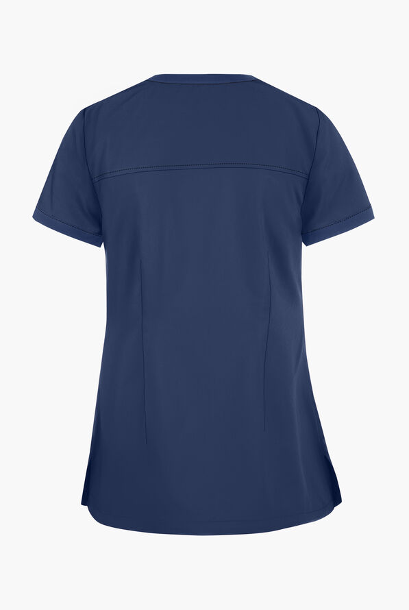 Healing Hands Purple Label Jean Women's 3-Pocket STRETCH Round Neck Scrub Top - Navy - 2