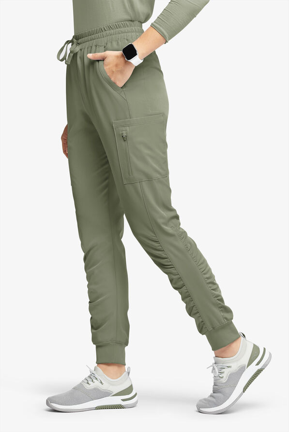 WhisperLite Calla Women's 6-Pocket Ruched Leg Cargo Scrub Pants - Olive Leaf - 1