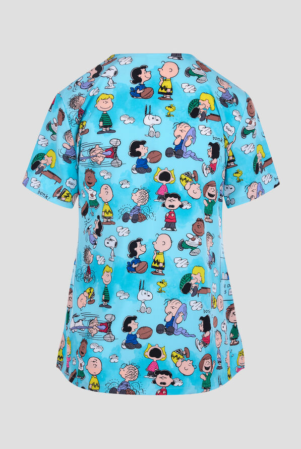 Tooniforms Peanuts Goodness And Grief Women's 1-Pocket STRETCH V-Neck Print Scrub Top - null - 2