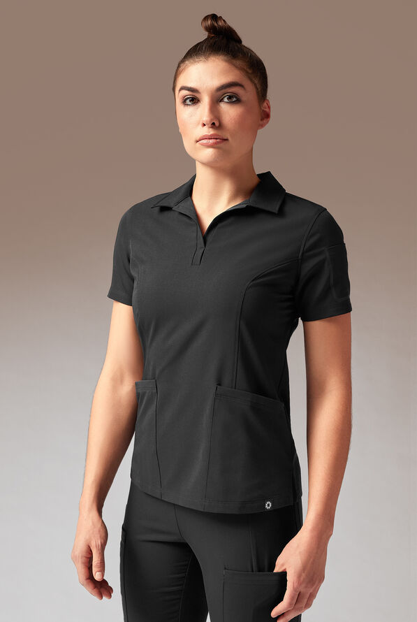Camiseta médica estilo polo Hypothesis A-S All Situation con 3 bolsillos para mujer - Jet Black - 1