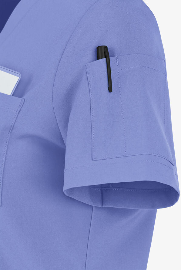 Easy STRETCH Chloe Women's 3-Pocket V-Neck Tuck-In Scrub Top - Ceil Blue - 5