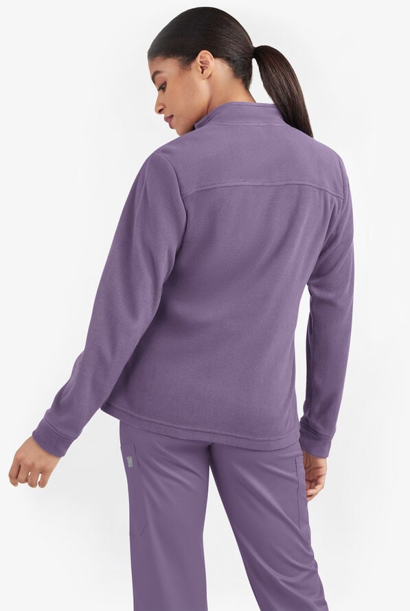 Butter-Soft STRETCH Women's 2-Pocket Zip Front Fleece Scrub Jacket - Purple Dusk - 2